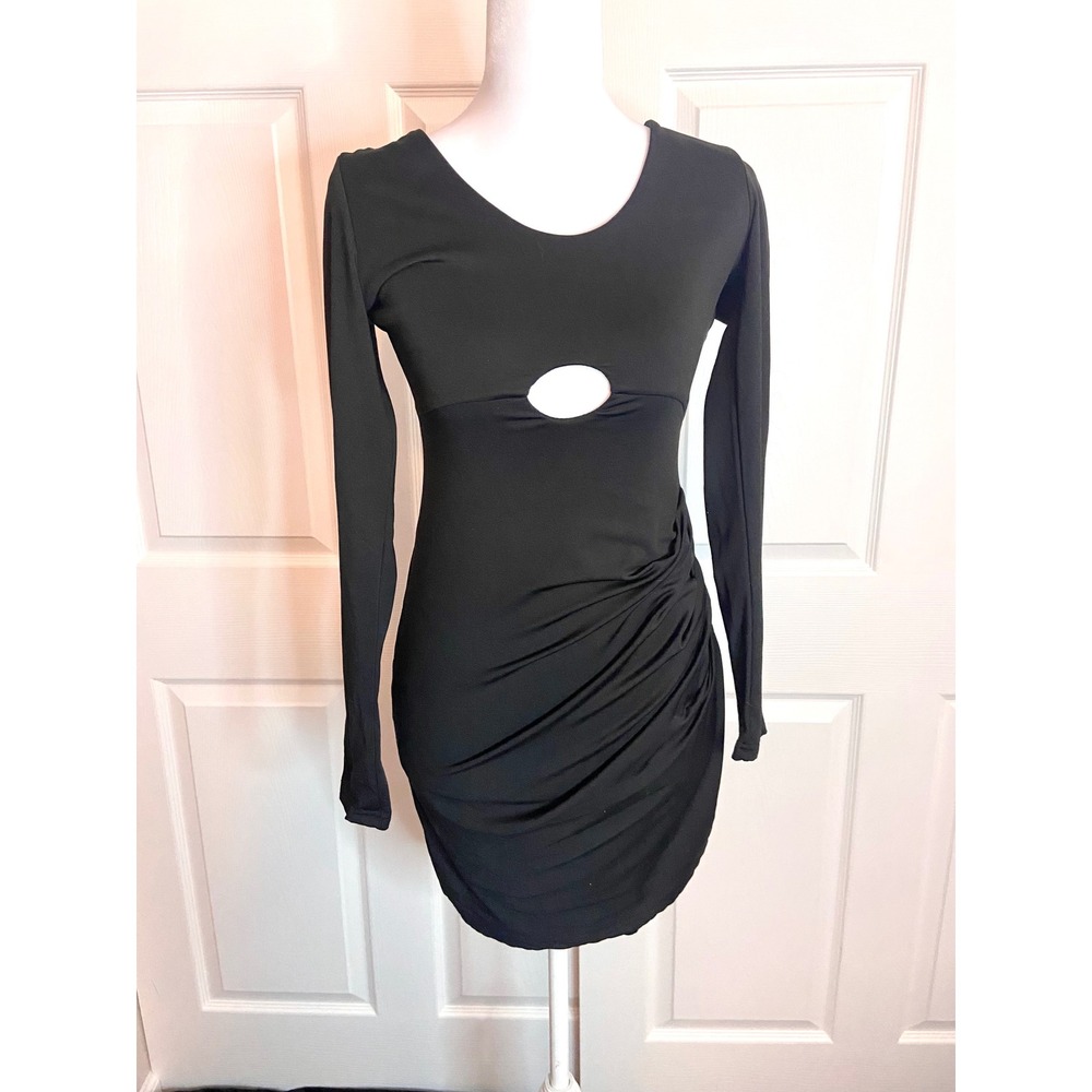 Fast Fashion Expert Black Long Sleeve Keyhole Ruched Bodycon Mini Dress Large